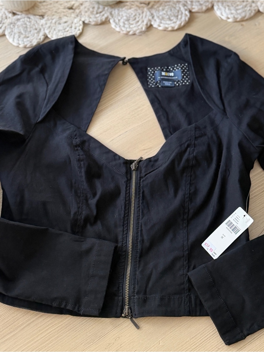 Maeve Black Zip-Front Long Sleeve Top